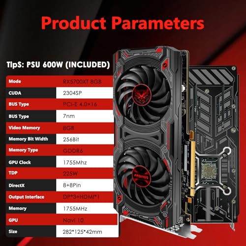 RX 5700 XT 8GB Graphics Card, GDDR6 256-Bit DirectX 12,3*DP and 1*HDMI Port PCIe4.0 2K Graphics Card for Gaming PC