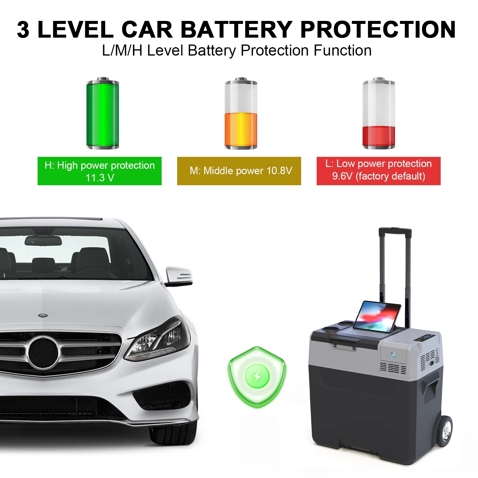 ACOPOWER 42Qt  Portable Refrigerator Freezer Car Freezer with Battery and 6'' off-Road Wheels, 12V,45W Cooler Freezer,Low Noice