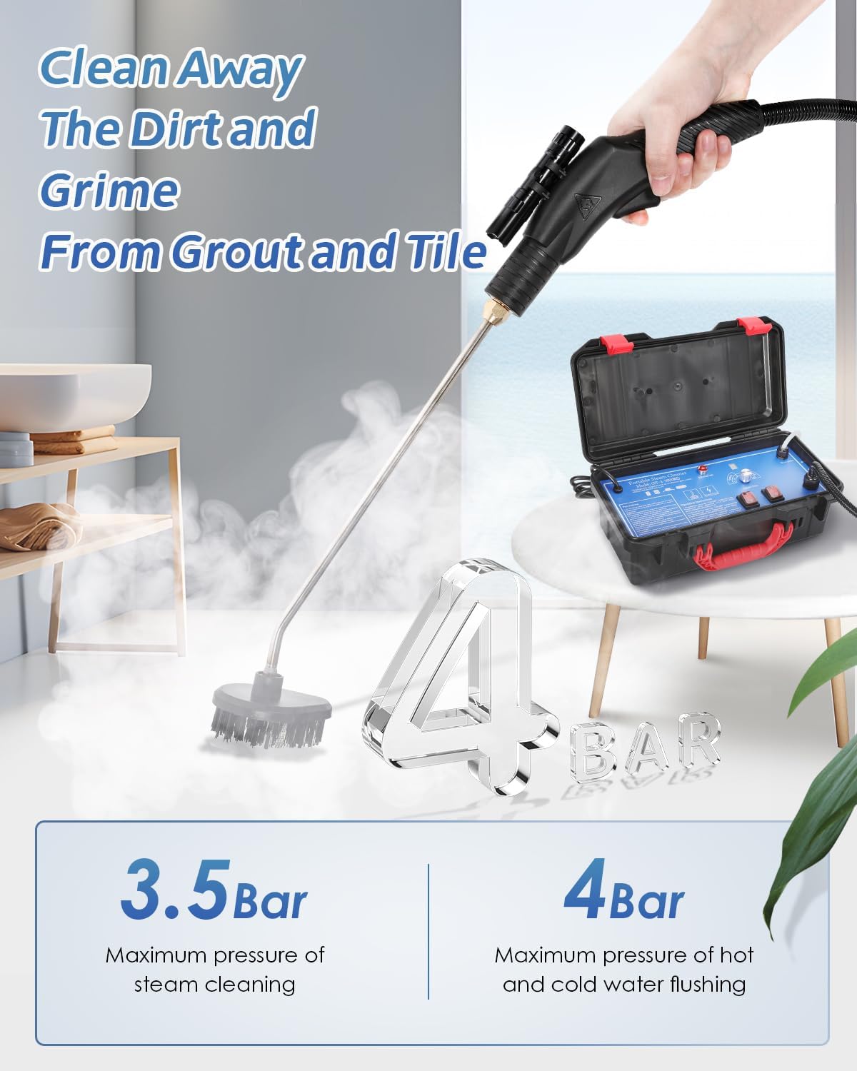 High Pressure Steam Cleaner, 1700W Steamer for Cleaning Grout Tile, Heavy Duty Portable Steamer Cleaner for Car Auto