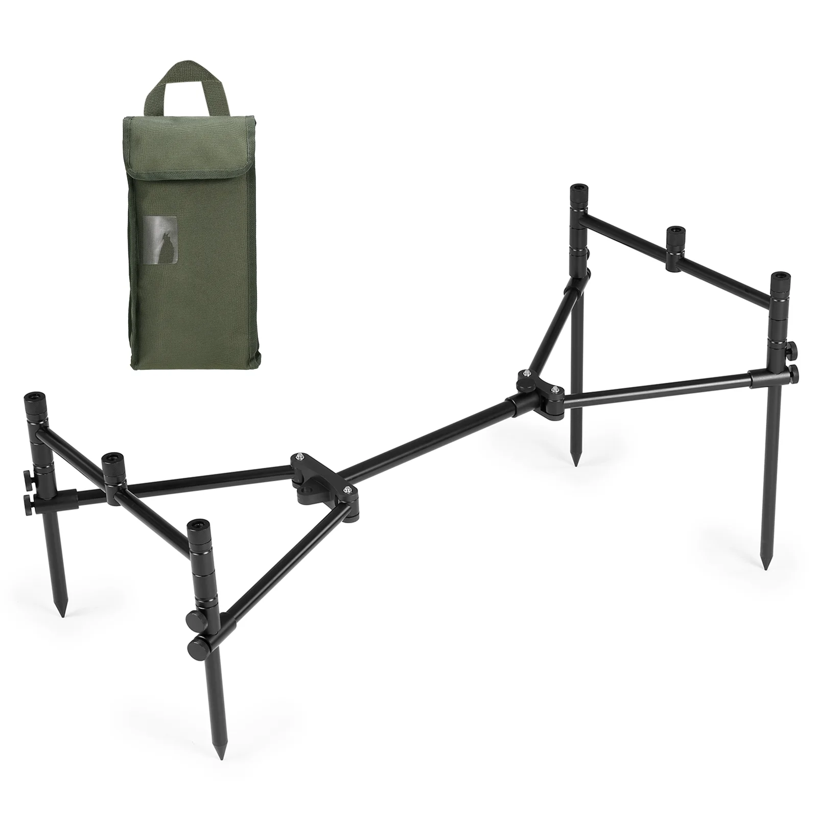 Andoer Detachable Fishing Rod Stand Buzz Bar Pole Rest Head Folding Retractable Fishing Rod Holder with Carry Bag