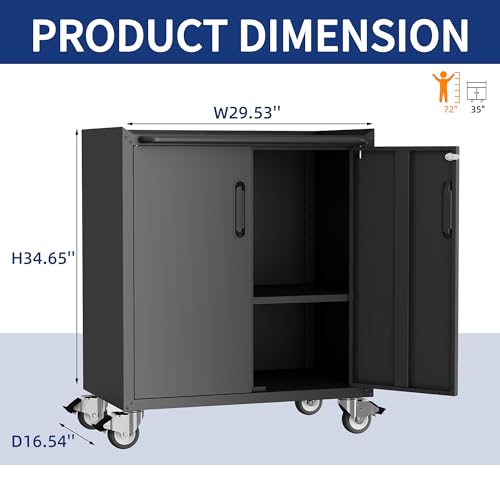Metal Garage Storage Cabinet with Wheels,Locking Rolling Tool Cabinet with Drawers and Shelves for Home, Office, Garage & Workshop