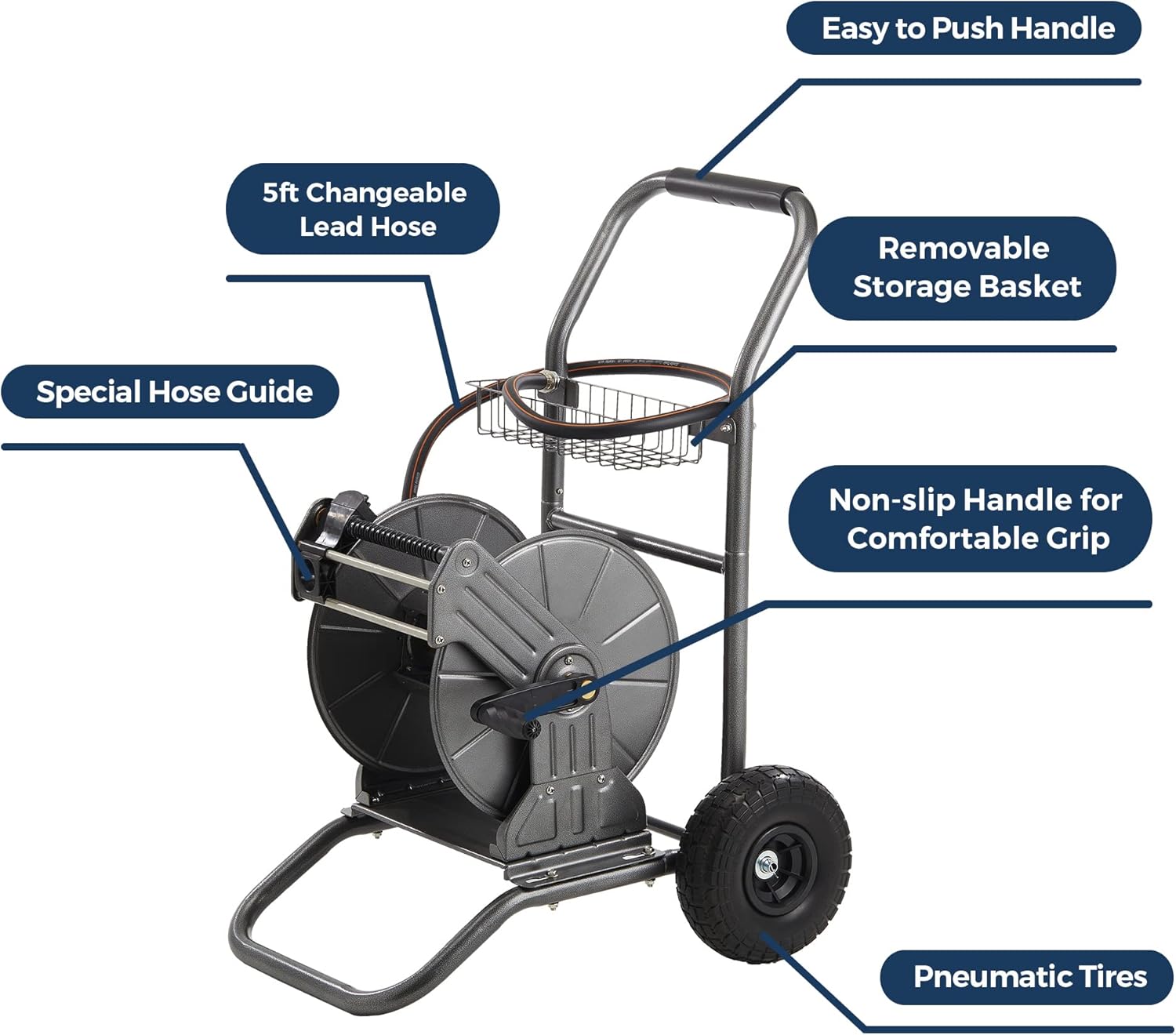 Giraffe Metal Hose Reel Cart, Retractable Garden Hose Reel with Crank, Heavy Duty Water Hose Cart with 2 Solid Wheels