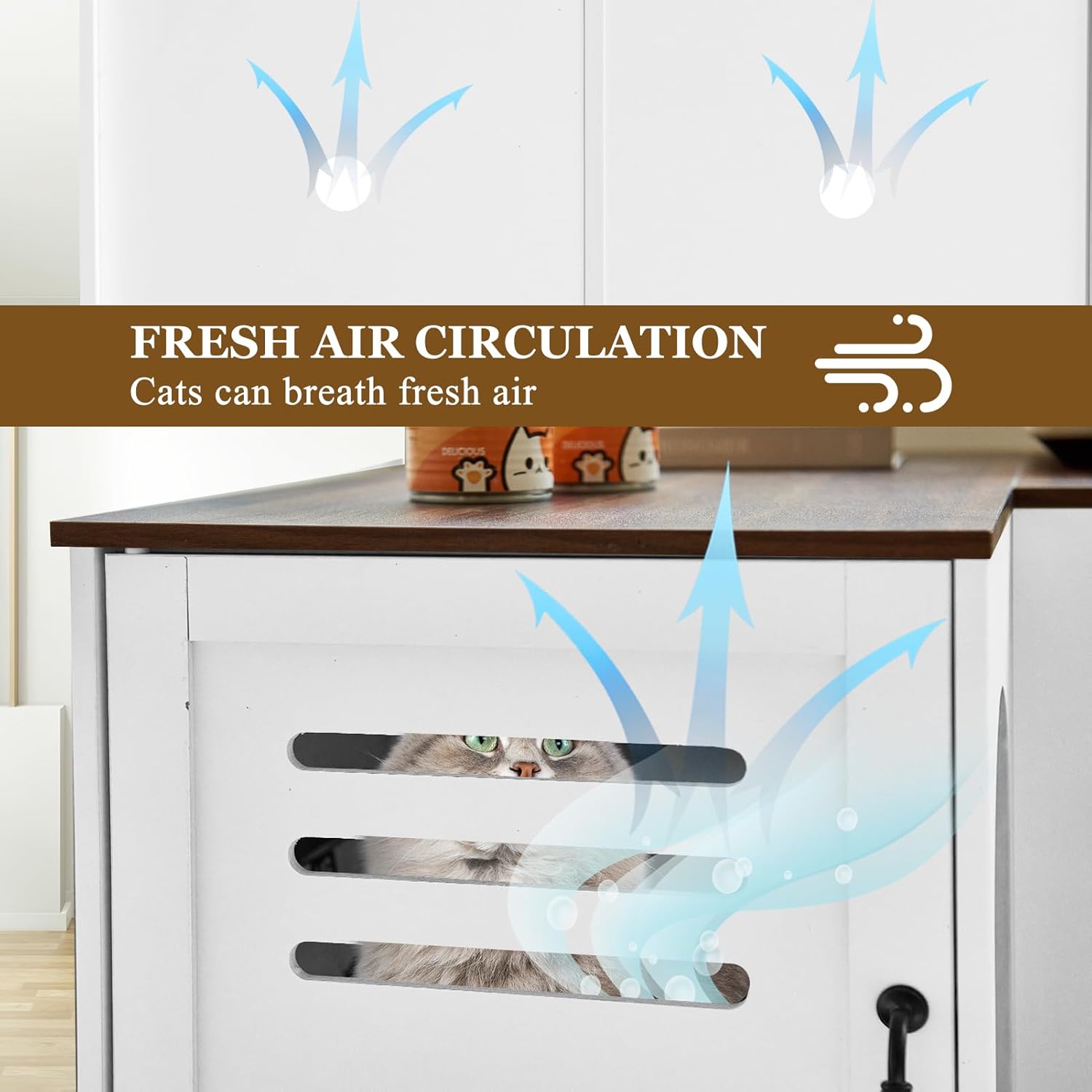 Corner Litter Box Enclosure for 2 Cats, Hidden Litter Box Furniture, Litter Box Cabinet with Double Room, Indoor Cat House End Table