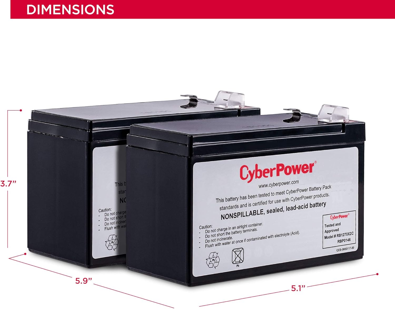 CyberPower RB1270X2C UPS Replacement Battery Cartridge, Maintenance-Free, User Installable, 12V/7Ah