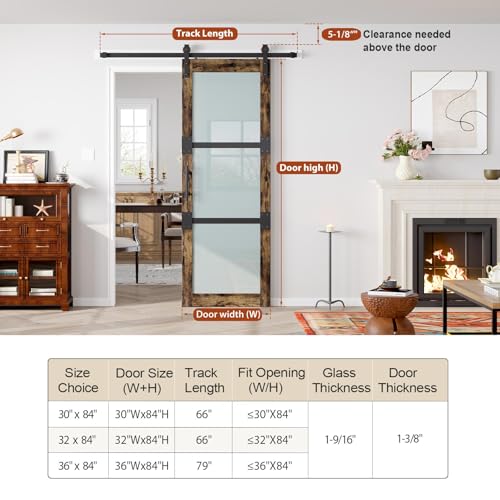Fredbeck Double 30X84 Glass Barn Door (60 barn Door with 11ft Hardware kit inlcuded
