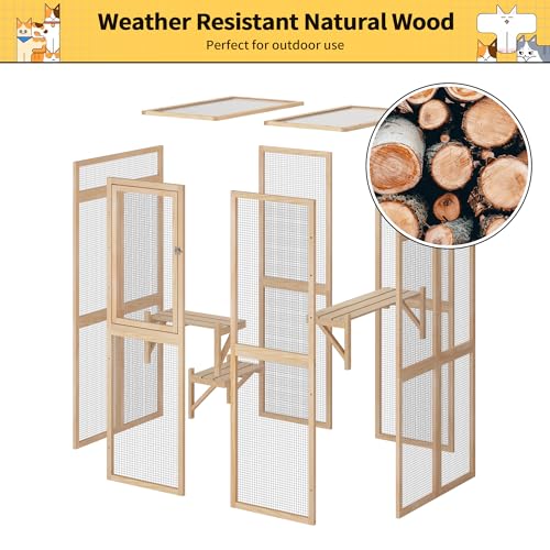 COZIWOW Catio Outdoor Cat Enclosure Window Access, Wooden Cat House Shelter, Kitty Cage with 3 Platforms for Patio Indoor (White)