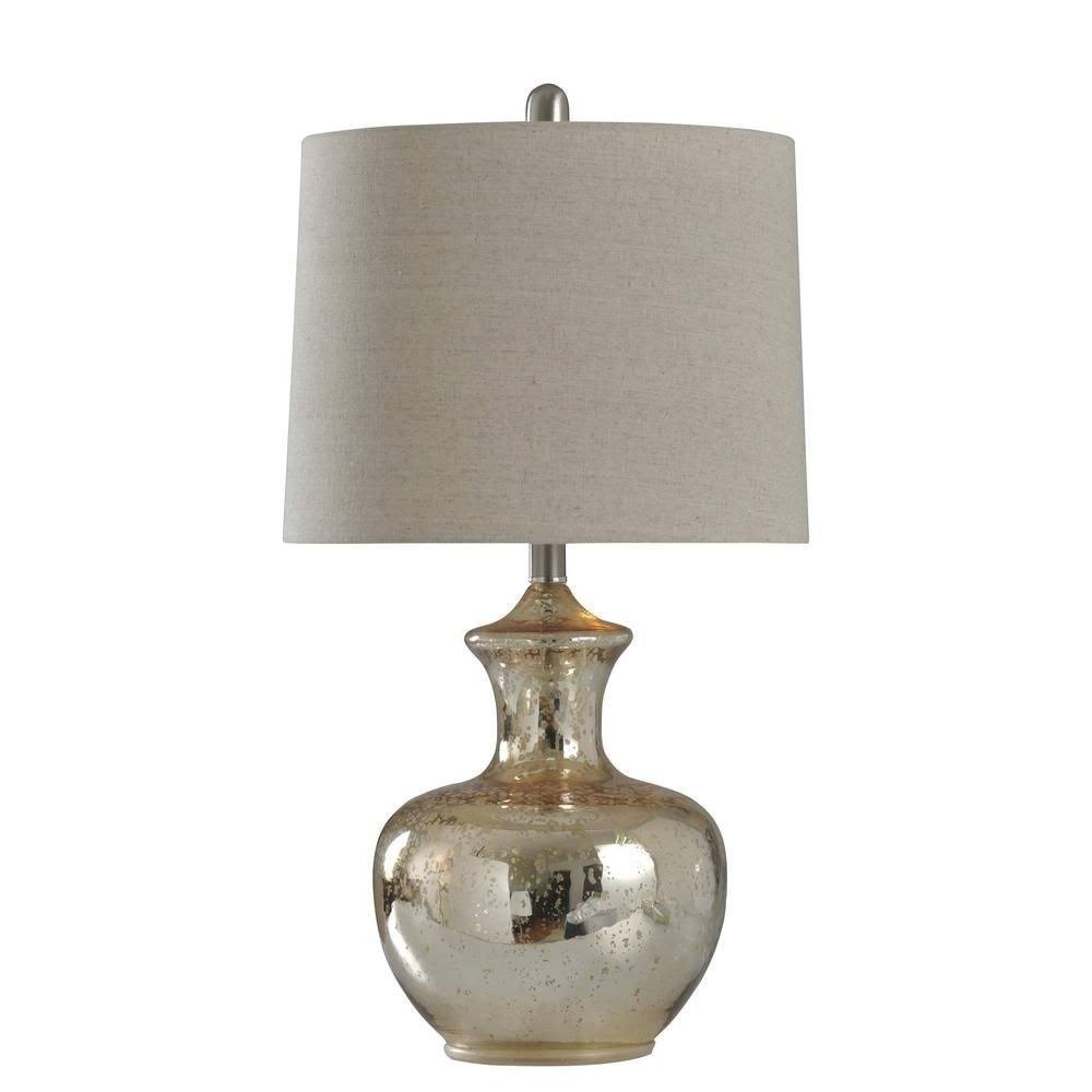 StyleCraft Mercury Glass Silver Mercury Table Lamp - Off White Shade