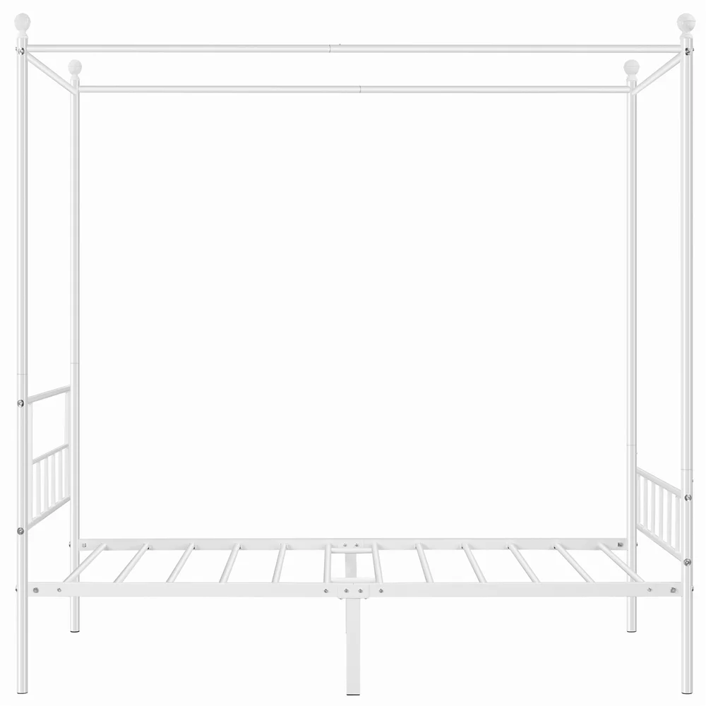 Easyfashion Juno Metal Canopy Bed Frame Four Poster Bed with Headboard and Footboard, White, Twin