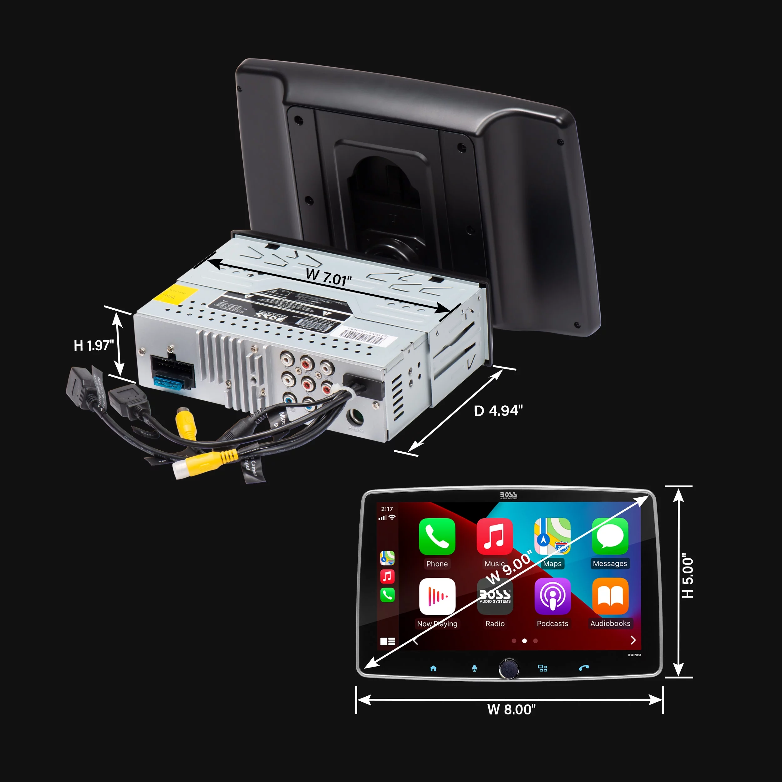 BOSS Audio Systems BCPA9RC CarPlay Android Auto 1 Din Stereo with Backup Camera