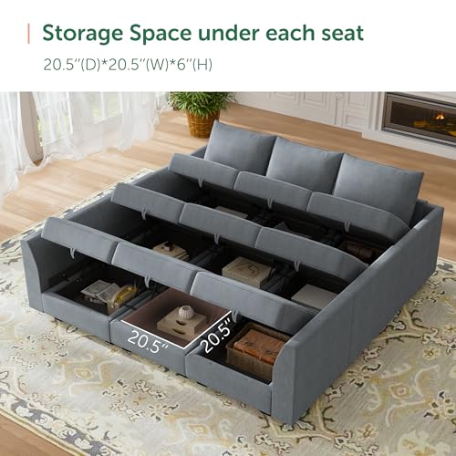 HONBAY Modular Sofa Sectional Sleeper Couch with Ottomans Reversible Sleeper Sectional Sofa Modular Couch with Storage, Aqua Blue