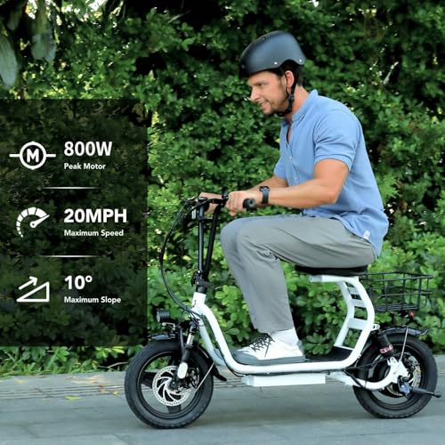 Caroma 500W/800W/1200W Electric Scooter with Seat, 14" Fat Tire Electric Scooter Adults, Max 15/25/30Miles Ranges, Top Speed 20mph