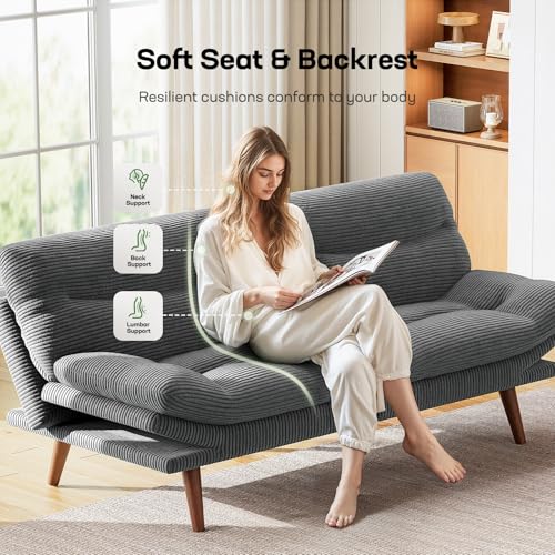 Marsail Futon Sofa Bed, Futon Couch with Adjustable Backrest & Armrests, Convertible Small Sleeper Sofa Bed for Small Apartments, Study Room, Office