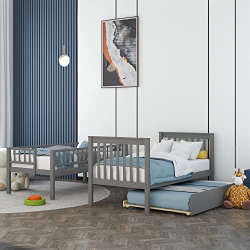 Harper & Bright Designs Bunk Beds Twin Over Full Size, Bunk Bed with Trundle,Storage Shelf and Stairway