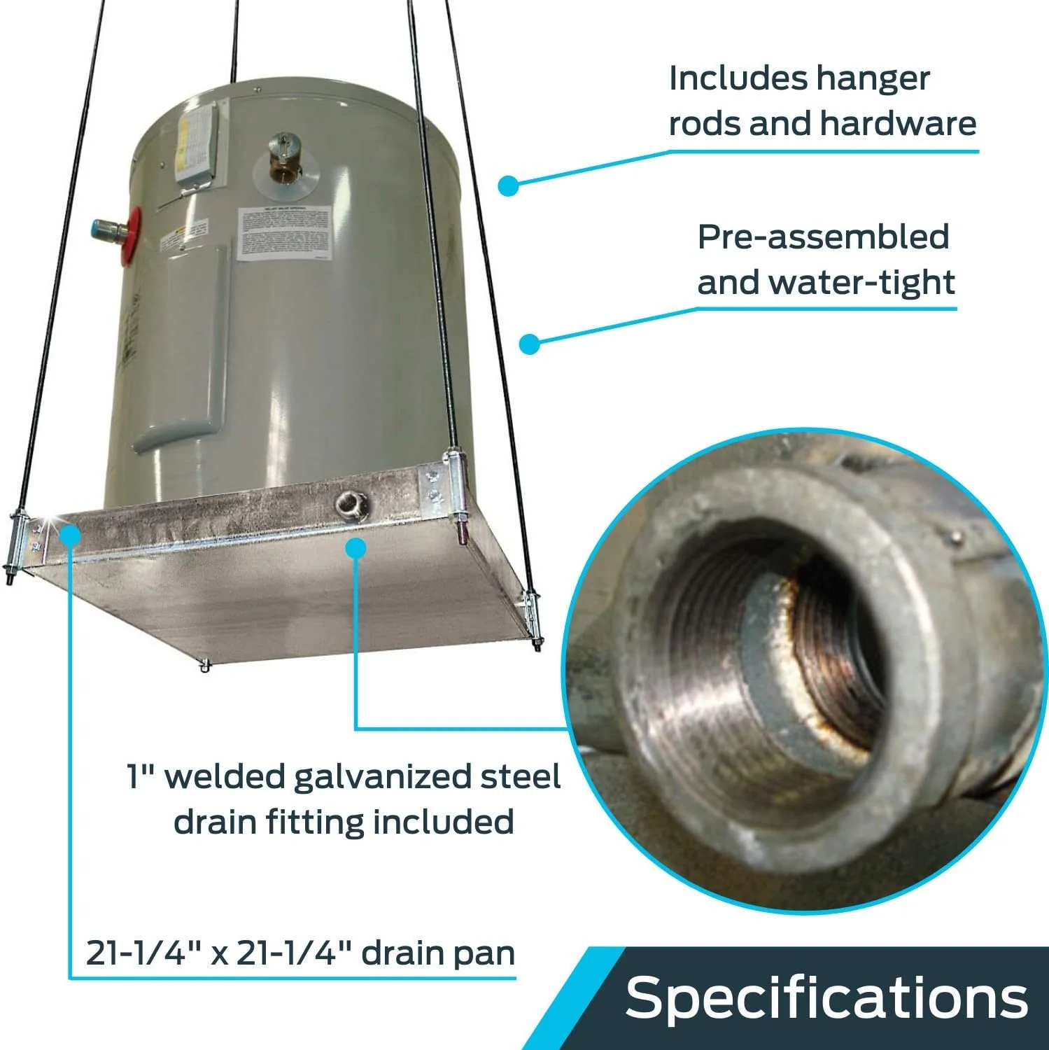 Quickstand Ceiling Mounted Water Heater Platform With Steel Drain, Up To 20 Gallons, Hanging, 40-SWHP-M