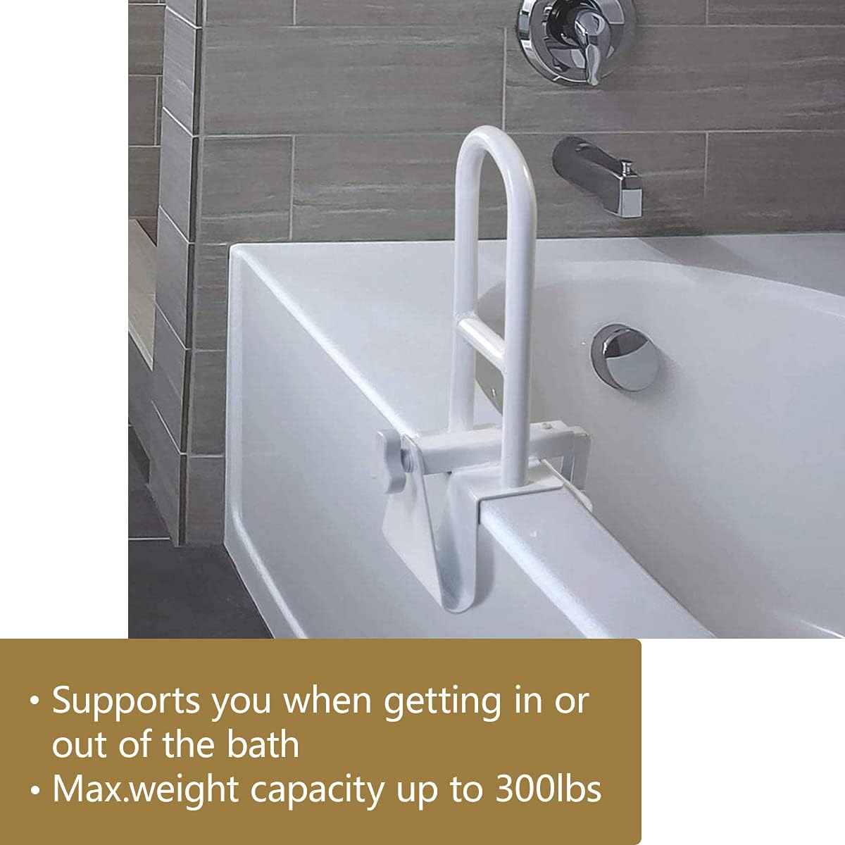 UNLICON Medical Adjustable Bathtub Safety Rail Shower Grab Bar Handle for Seniors, White Pack of 2