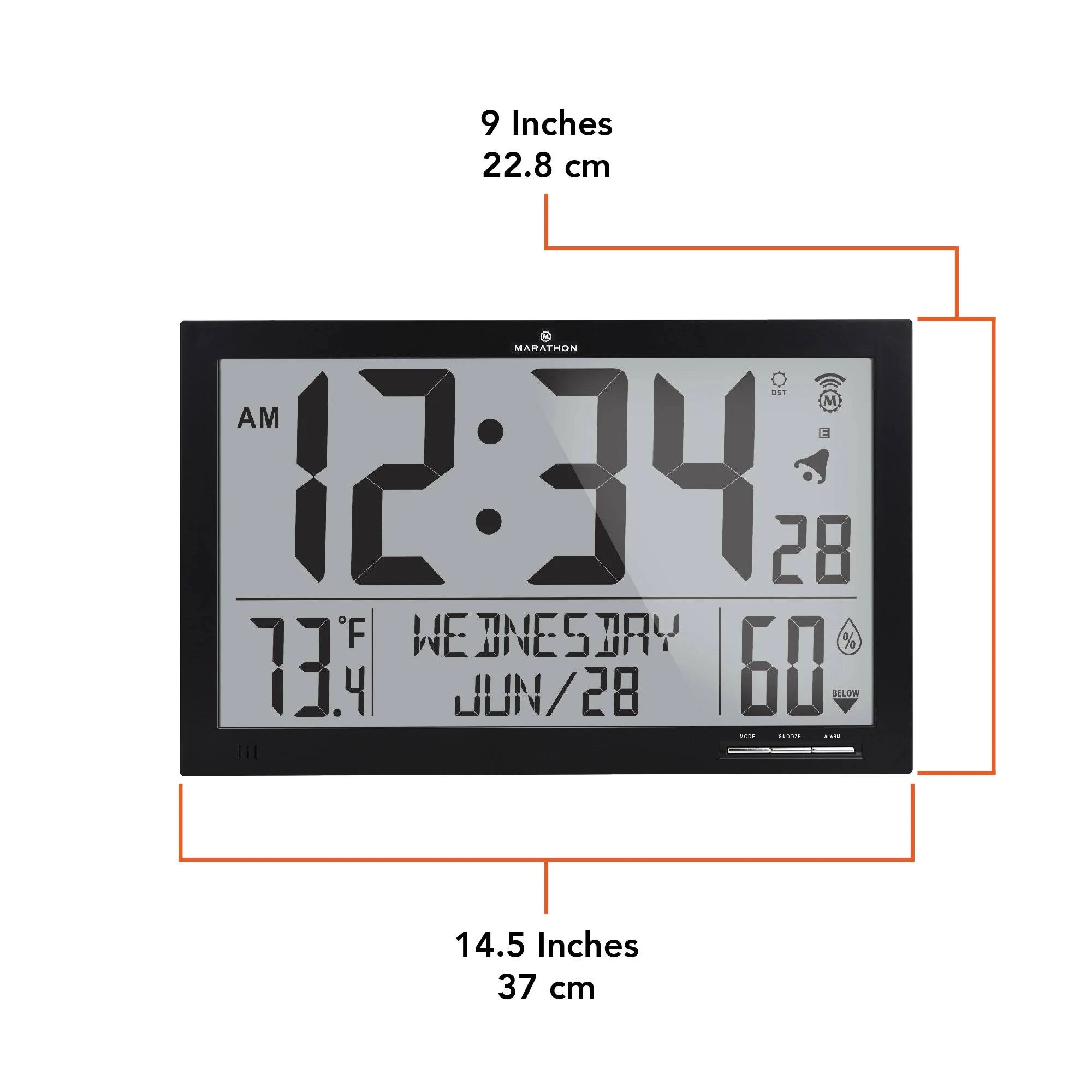 Marathon CL030062FD WD Slim Atomic Full Calendar Clock Wood