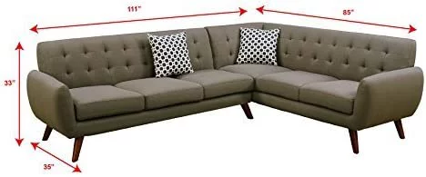 2Pcs Modern Grey Polyfiber Linen-Like Fabric Sectional Sofa Set with Clean Lines and Curves and Accent Tufted Back Support for Living Room