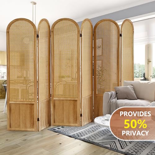 5.9 Ft Tall Hand-Woven Rattan Room Divider 3 Panels, Wood Room Divider Panel, Folding Screen Divider Wall, Wall Divider for Room Separation