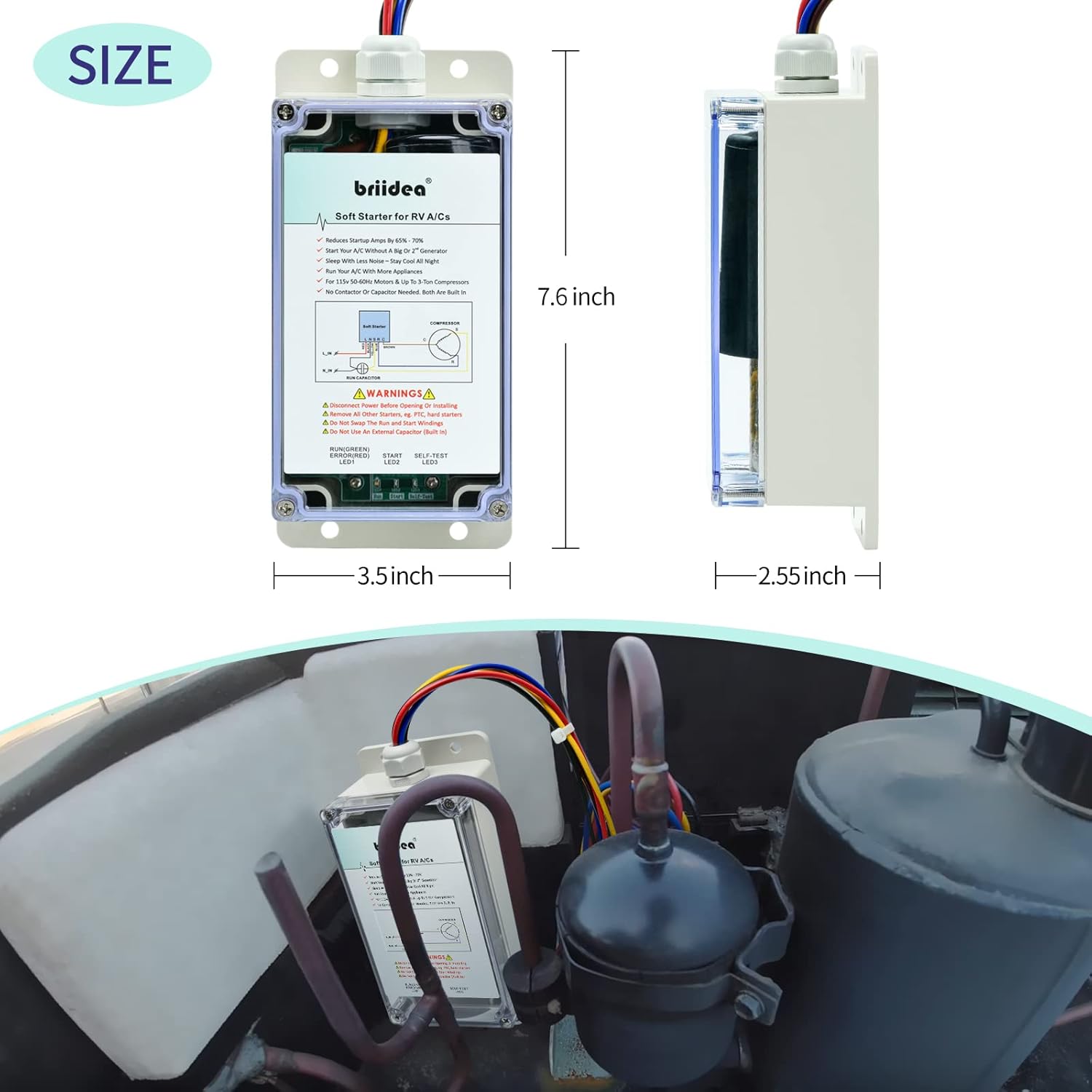 Soft Start for RV Air Conditioner, Briidea Soft Starter for RV Enables Easy Start an A/C & Appliances on RV Power with a Small Generator