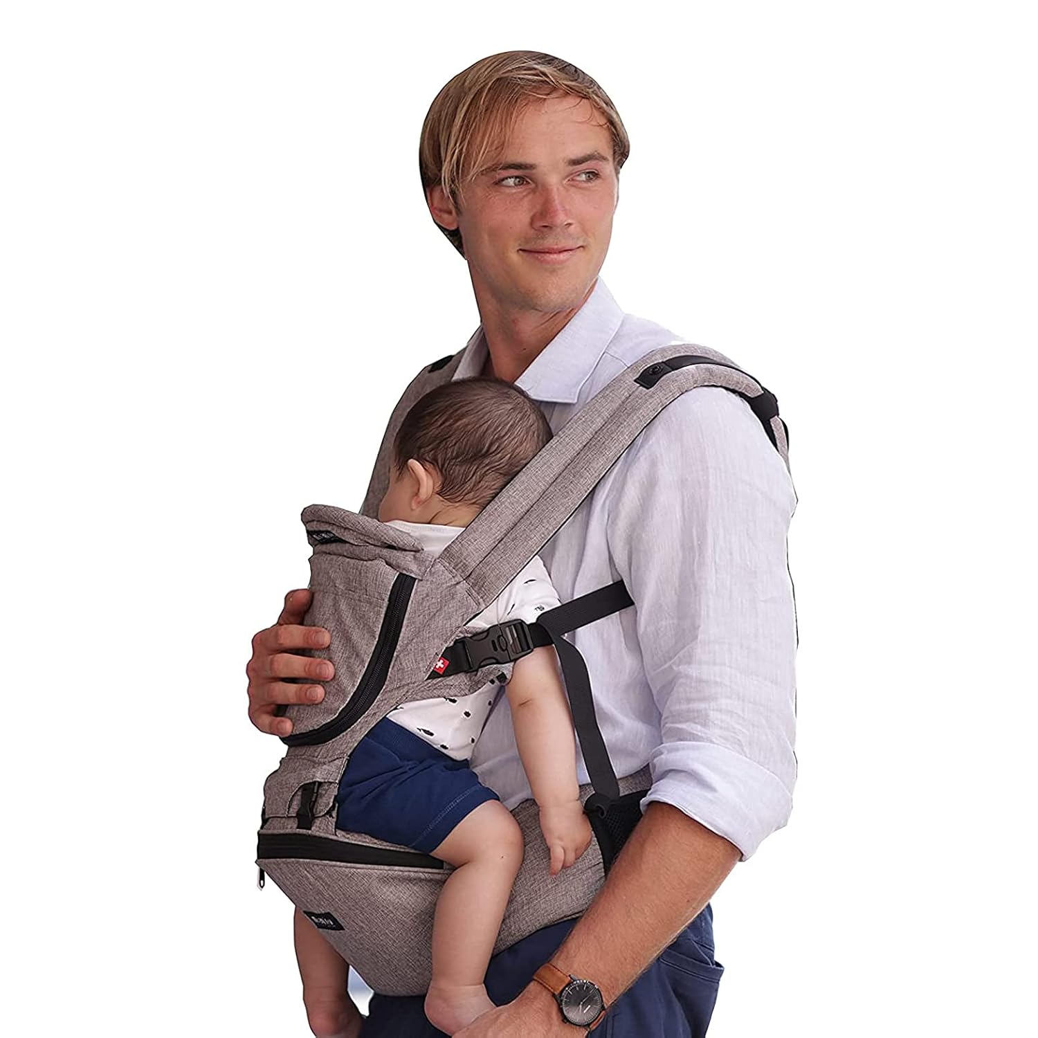 MiaMily Baby Carrier with Hip Seat, Ergonomic Hipster Plus 6 in 1 Front and Back, Lumbar Support, for Newborn to Toddler, Built-in Storage