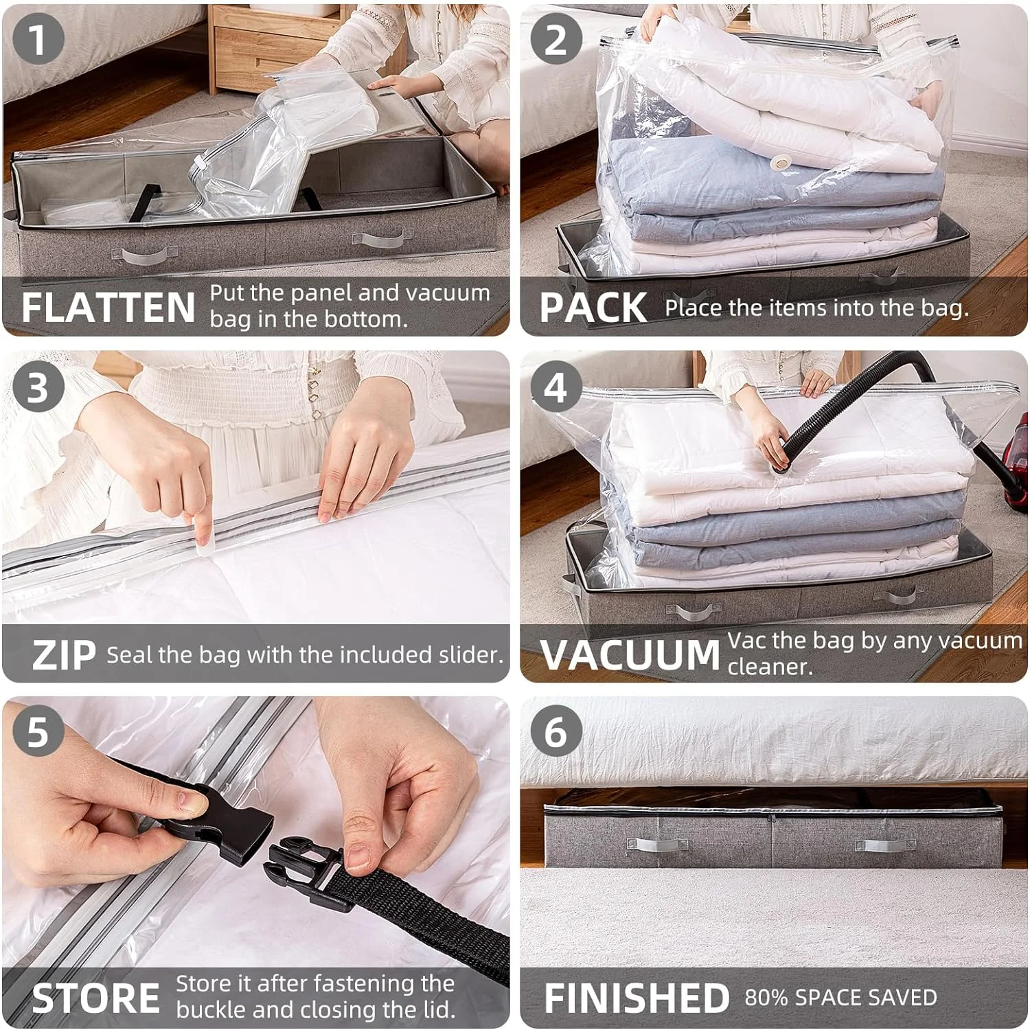sdzkfiv HCOCM   Under Bed Comforters Storage Container  Save 80% Space  Large Capacity Foldable Under Bed Storage Box for Quilts Pillow Blankets
