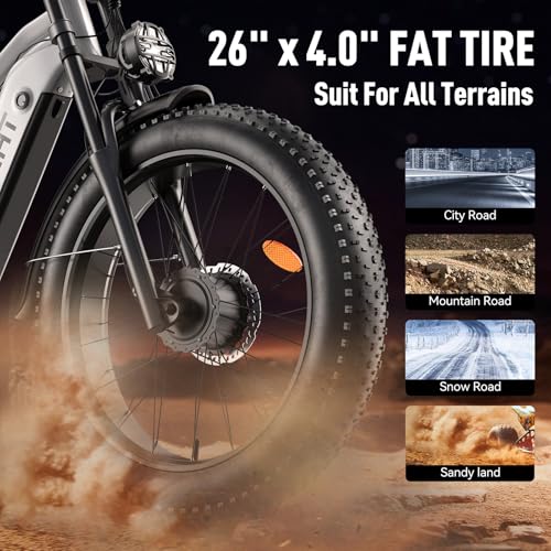 Dual Motor Electric Bike Peak 3000W, 52V 20AH Battery E Bike for Adults 26 Inch Fat Tire Mountain Electric Bicycle 38 MPH