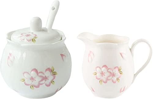 Ceramic Tableware Milk pots Ceramic Cream and Sugar Pot Creamer Jug Sugar Jar Coffee Serving Set Cream Pitcher-Pink-Milk Jug & Sugar Bowl Jars (Color