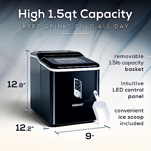 Igloo Electric Countertop Ice Maker Machine - Automatic and Portable - 33 Pounds in 24 Hours - Icecube Maker - Plastic Scoop and Basket