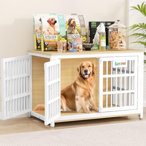 EasyCom 48"/42"/33" Dog Crate Furniture with Name Tag, Heavy Duty Dog Kennel Indoor for Large Dogs