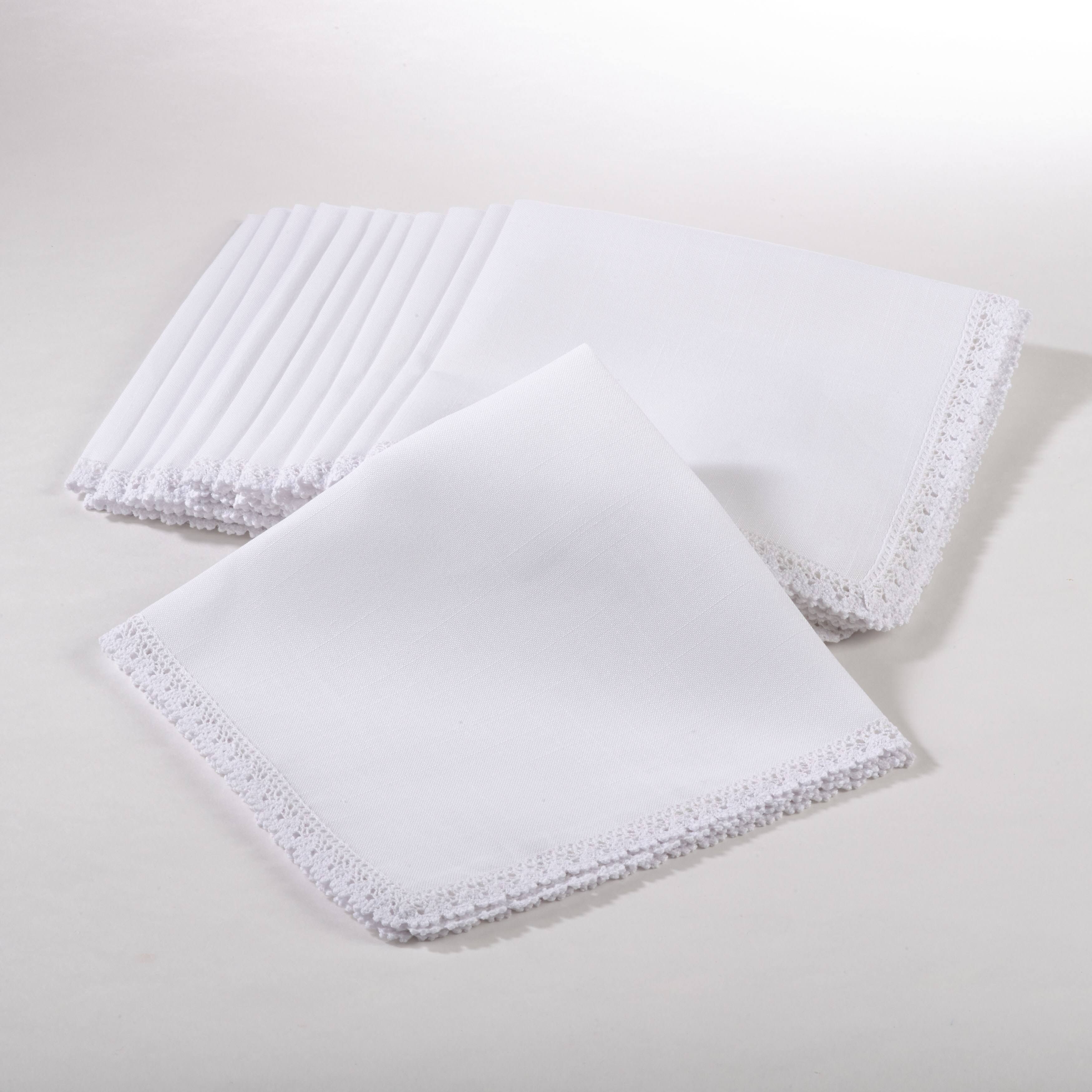 Saro Lifestyle Lace Trimmed Dinner Napkin (Set of 12) Natural, White