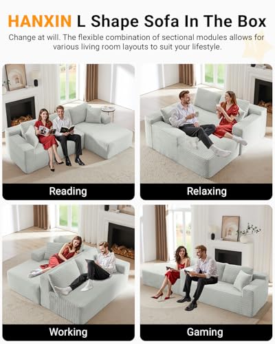 105 Inch Cloud Sectional Couch,Modern Modular Sectional Sofa with Deep Seat,Corduroy Boneless Couches with L-Shape Chaise for Living Room Bedroom