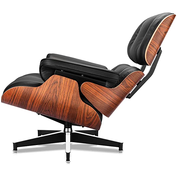 Mid Century Lounge Chair and Ottoman, Modern Chair Classic Design, Top Grain Leather Palisander Wood, Heavy Duty Base Support for Living Room, Study
