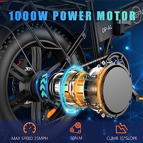 IDOTATA Electric Bicycle for Adults,1000W Motor, 48V 20AH Removable Battery, 31MPH, 31Miles Range, 7-Speed, 20" x4.0 Fat Tire Electric Folding ebike