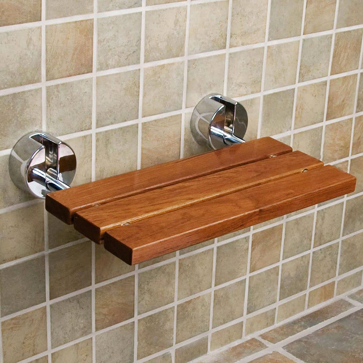 Clevr 20x22 Teak Modern Folding Shower Seat Bench Dark Wood Medical Wall Mount