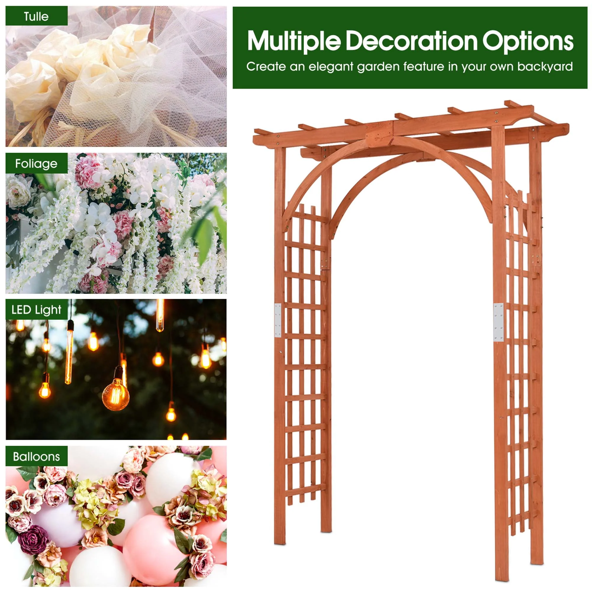 Costway Premium Outdoor Wooden Cedar Arbor Arch Pergola Trellis Wood Garden Yard Lattice
