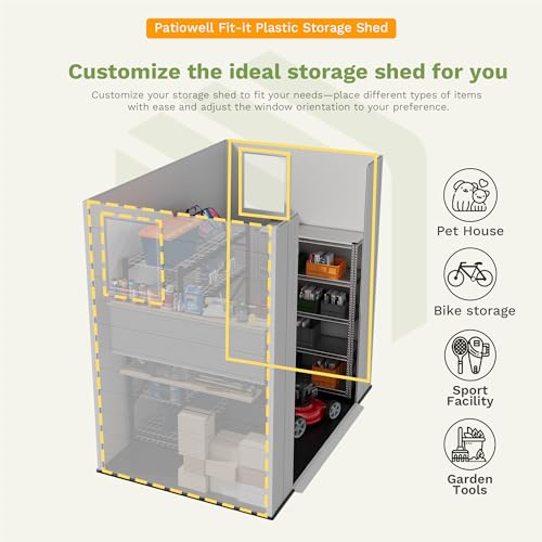 Patiowell 6 x 4 FT Plastic Outdoor Storage Shed with Floor, Resin Outside Tool Shed with Window and Lockable Door for Garden, Backyard