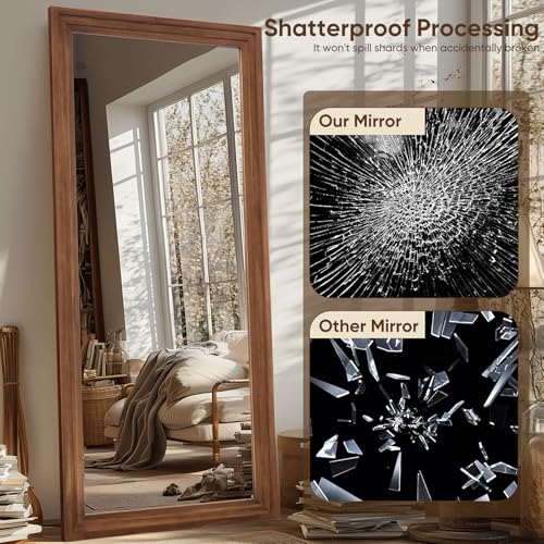 Full Length Mirror, 71"×32" Wooden Mirror Full Length with Stand Wood Floor Mirror, Oversized Stand Up Mirrors Large Wall Mirrors