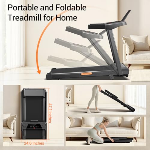 12% Incline Treadmill with Handle, 3-in-1 Portable Treadmills for Home and Office, Foldable Treadmills with 300 Lbs Weight Capacity
