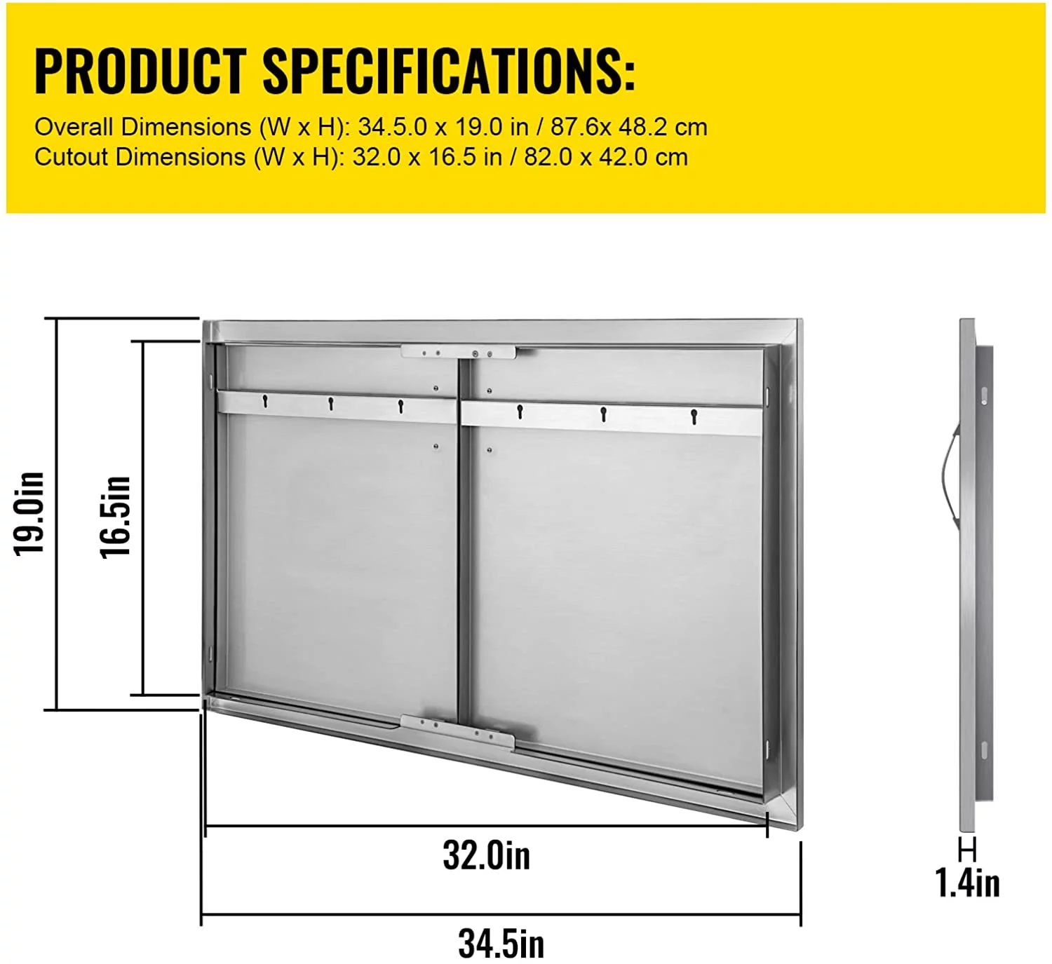 VEVOR Outdoor Kitchen Access 34" x 19" Wall Construction Stainless Steel Flush Mount for BBQ Island, 34inch x 19inch, Double Door