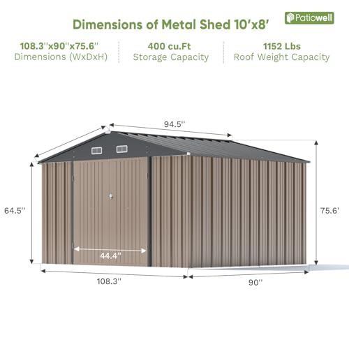 Patiowell 5x3 FT Outdoor Storage Shed, Tool Shed with Sloping Roof and Lockable Door, Metal Shed for Backyard Garden Patio Lawn, Brown