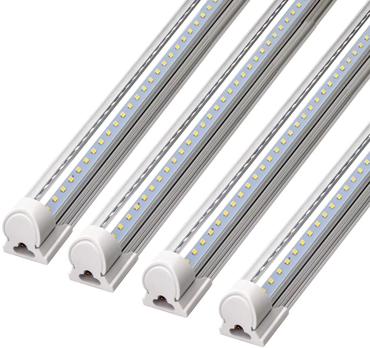 WAGEE 8FT LED Shop Light, 72W 9000LM 5000K, Daylight White, V Shape, Clear Cover, T8 Linkable Shop Lights, LED Tube Lights with Plug, 4 Packs