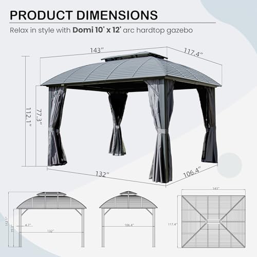 Domi 10' x 10' Hardtop Gazebo Outdoor Metal Gazebo with Galvanized Steel Double Roof Canopy, Curtains and Netting for Patio, Backyard, Deck