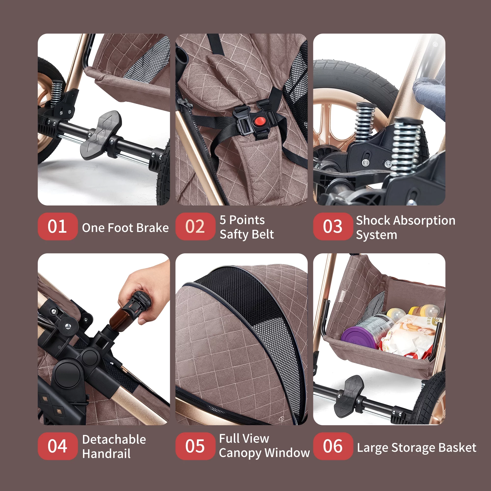 Luxury Pram High Landscape Baby Stroller Folding Pushchair for 0-36 Months Kids,Red - Curated Treasures Market