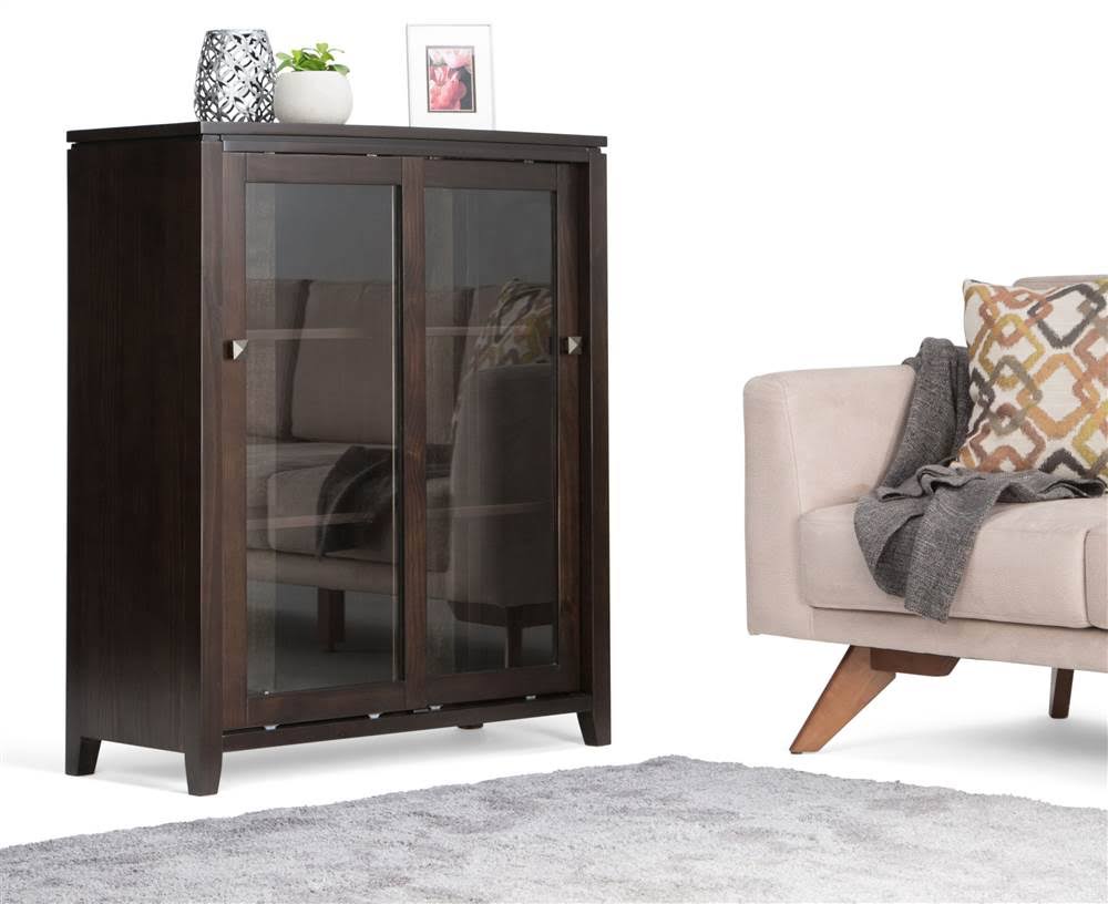 Simpli Home Cosmopolitan Solid Wood Medium Storage Cabinet in Mahogany Brown