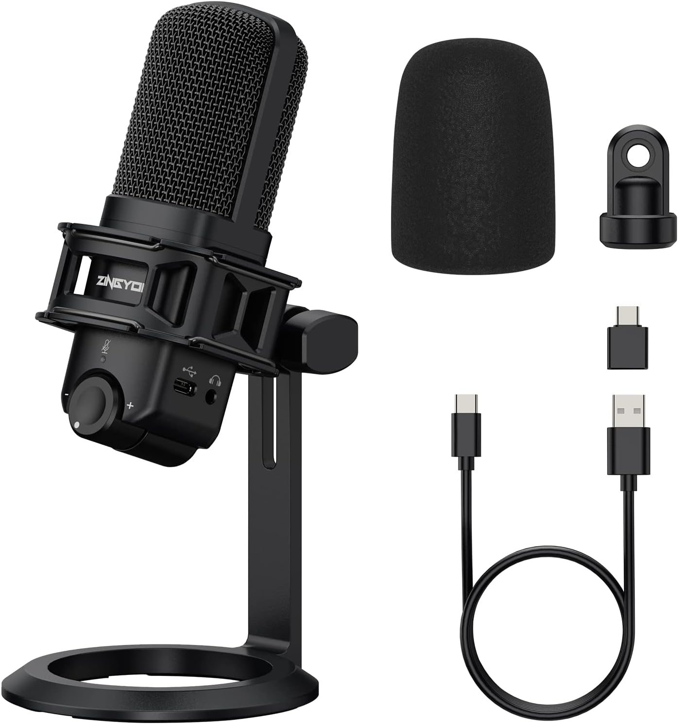 USB Microphone for Computer, ZINGYOU Condenser Desktop Mic Plug & Play with Mic Gain, Mute Button and Headphone Port for PC Recording, Gaming