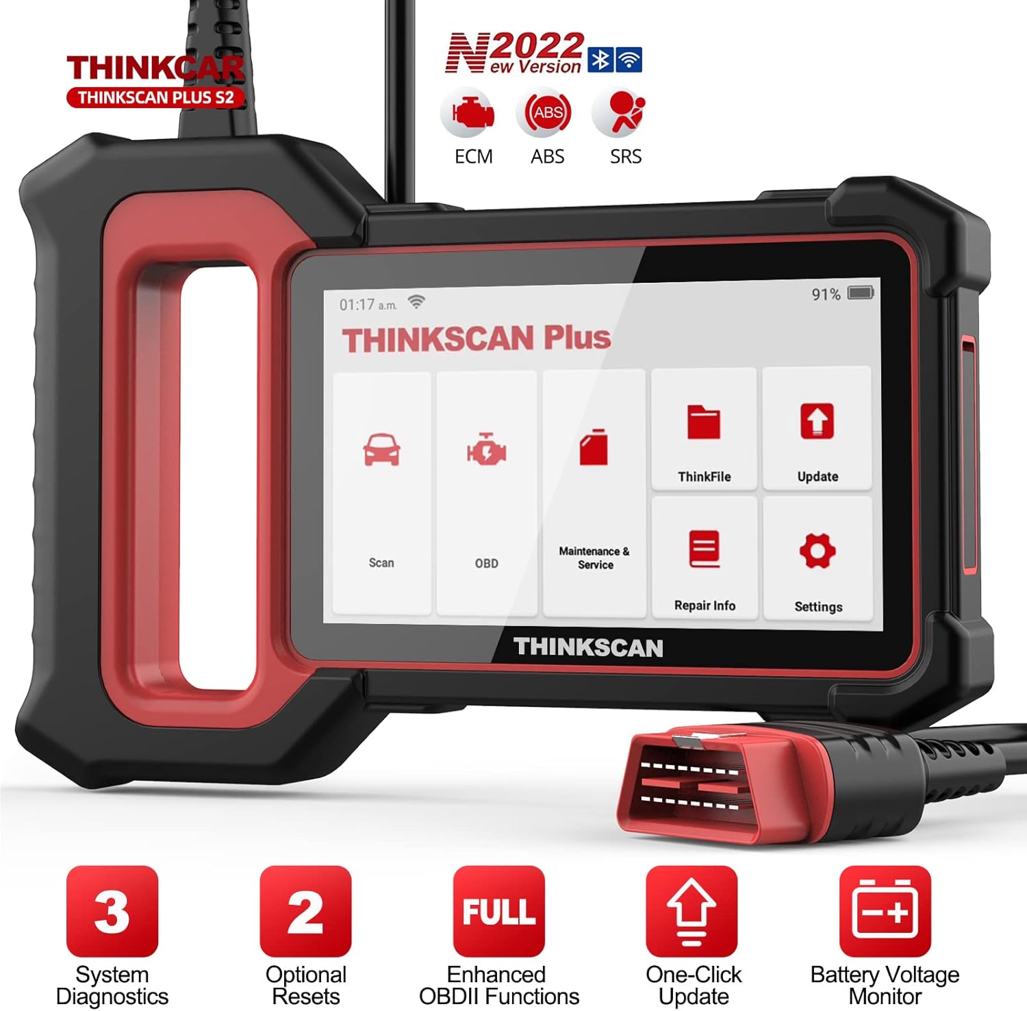 THINKCAR OBD2 Scanner for All Cars, ThinkScan Plus S2 Check Engine/ABS/SRS Diagnoses Vehicle Code Reader