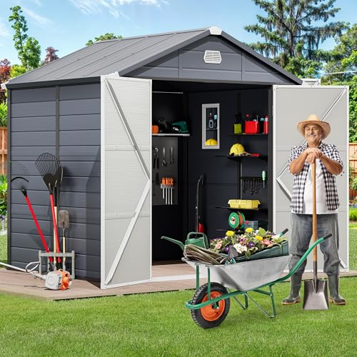 YITAHOME 8x6.2FT Outdoor Storage Shed w/o Floor, All-Weather Plastic Shed with Lockable Doors, Window & Vents, Plastic Tool Shed for Backyard, Patio
