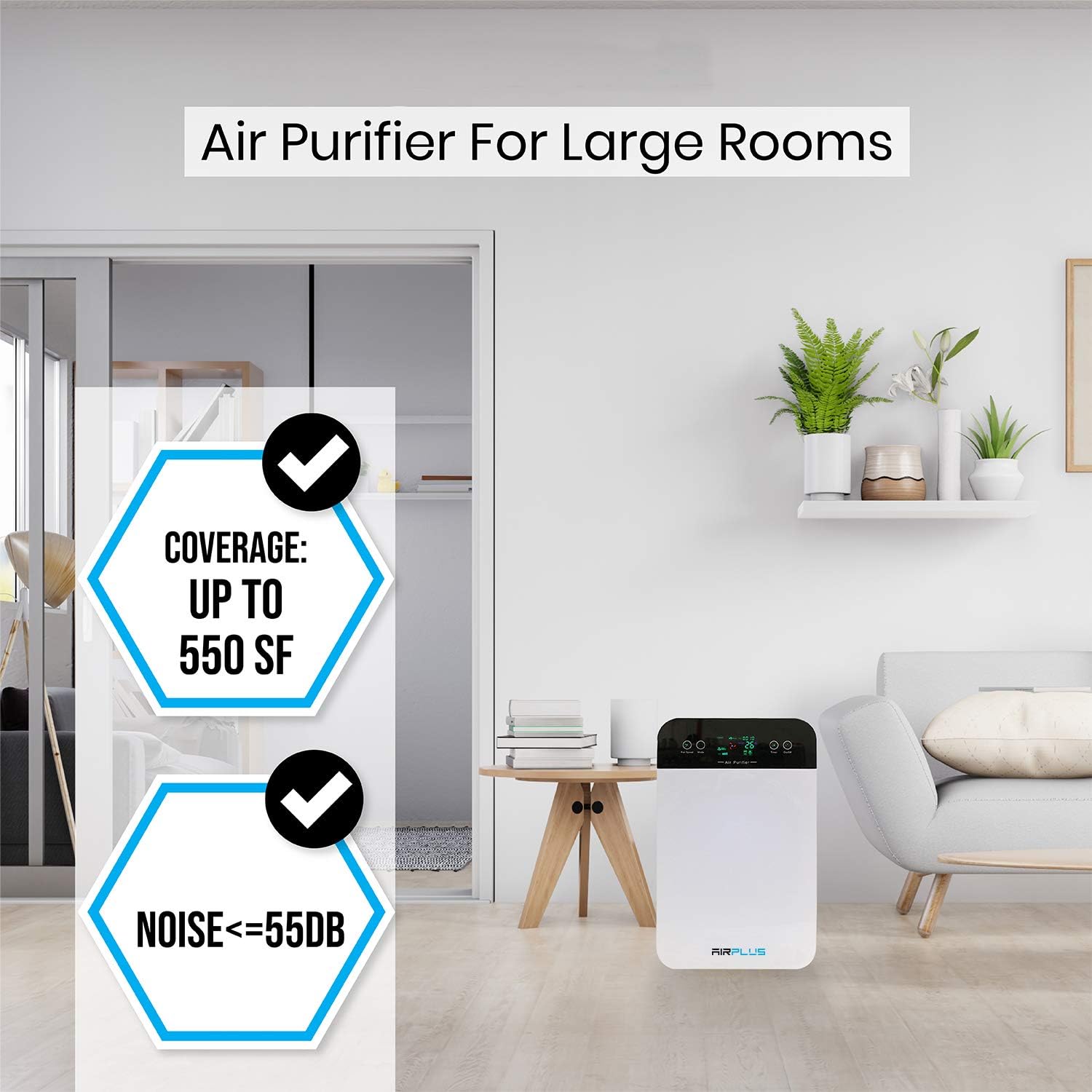 Bluonics Air Plus Room 5-in-1 Air Purifier, True HEPA Filter with UV Light Sanitizer, Filters Pollen, Wildfire Smoke, Dust, Odors Mold, and