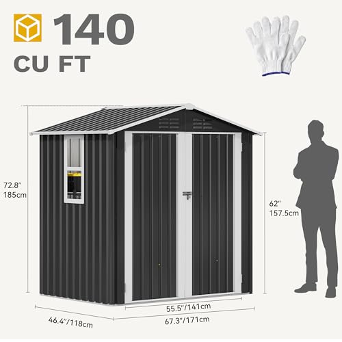 DWVO 6x4ft Metal Outdoor Storage Shed with Window, Lockable Tool Storage Sheds, Steel Garden Sheds with Sloped Roof for Backyard, Patio, Garage, Lawn