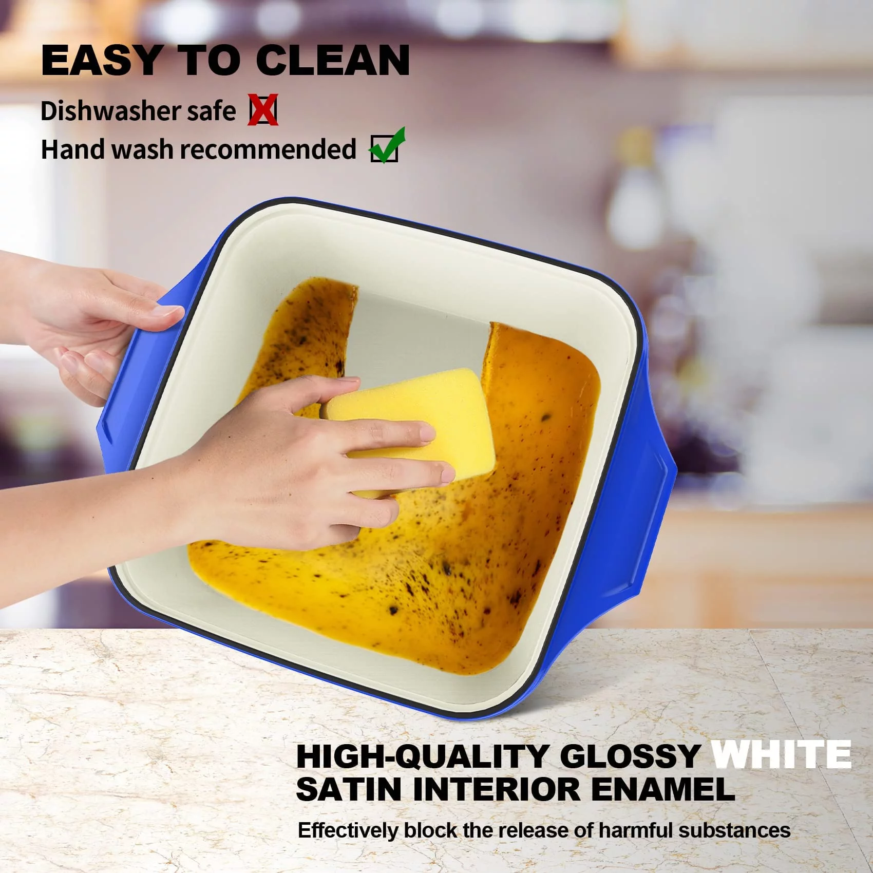 imarku | 3.5-Quart Dutch Oven Braiser Pan Nonstick Enameled Cast Iron with Lid Oven Safe - Blue